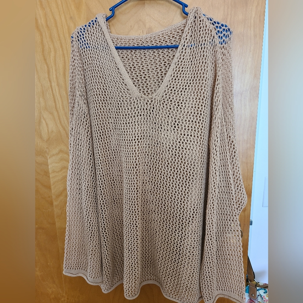 Plus Size Hollowed Out Cover Up Hooded Pullover